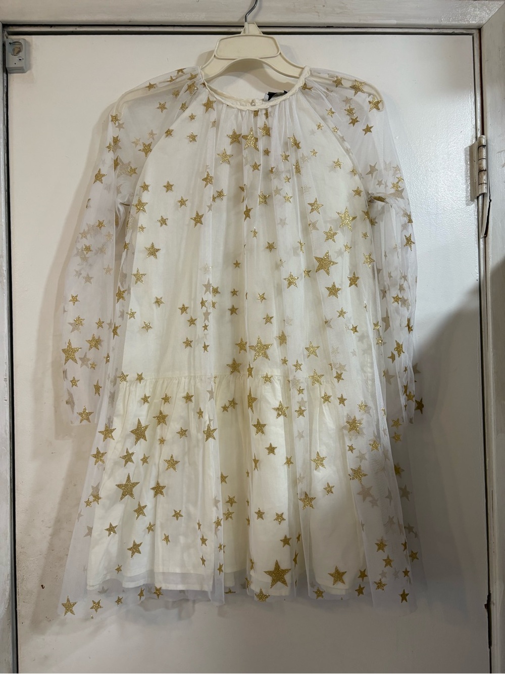 Stella McCartney White Tulle Girls Dress Gold Glitter Stars 12Y Sheer Party